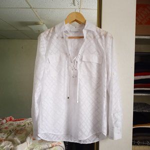 New York & Company // White Lace Up Top